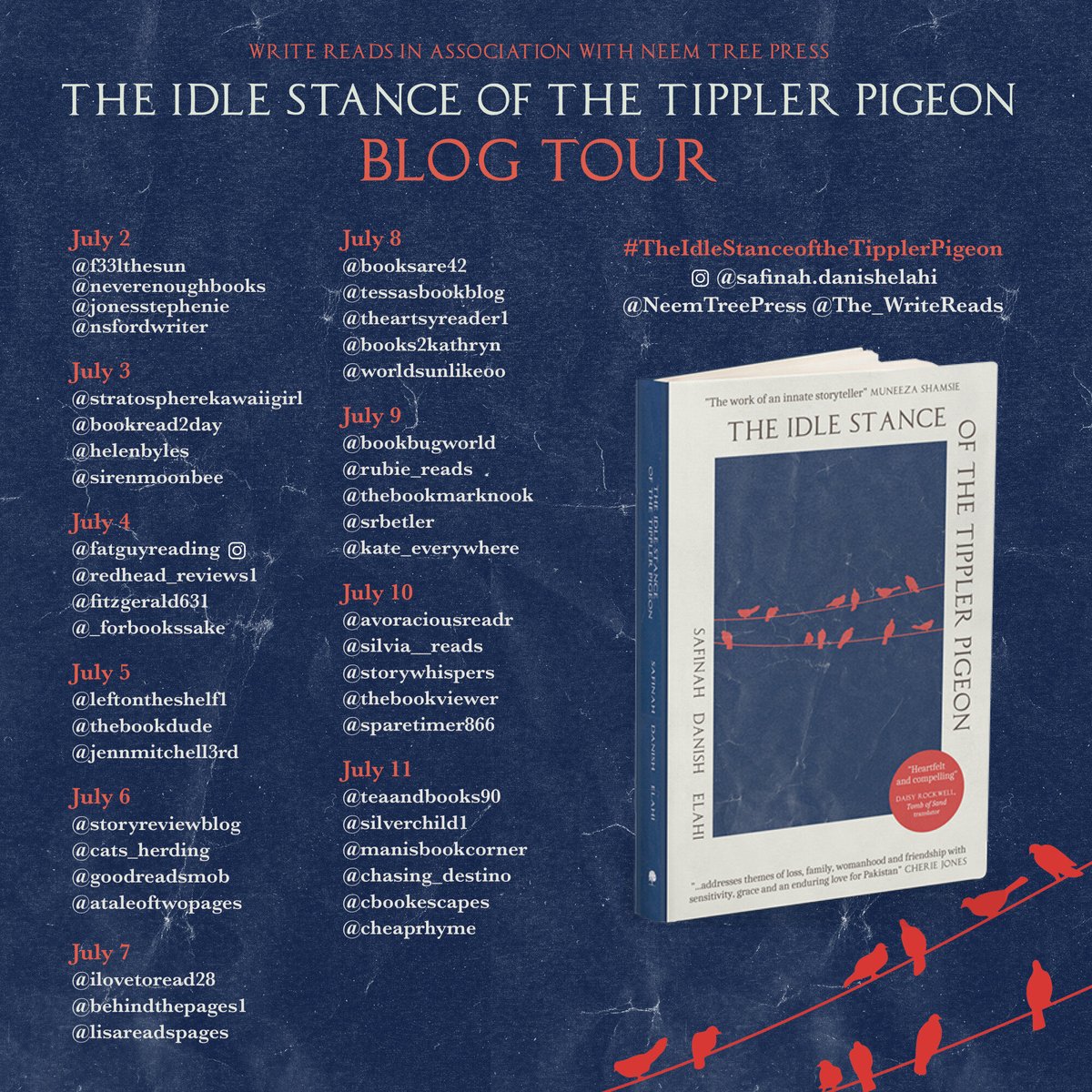 teaandbooks90's tweet photo. https://t.co/m09UisXach
- BOOK TOUR REVIEW -
The Idle Stance of the Tippler Pigeon - Safinah Danish Elahi.
#contemporaryfiction #TheIdleStanceoftheTipplerPigeon 
@The_WriteReads @NeemTreePress https://t.co/cd6NZKZ9dY