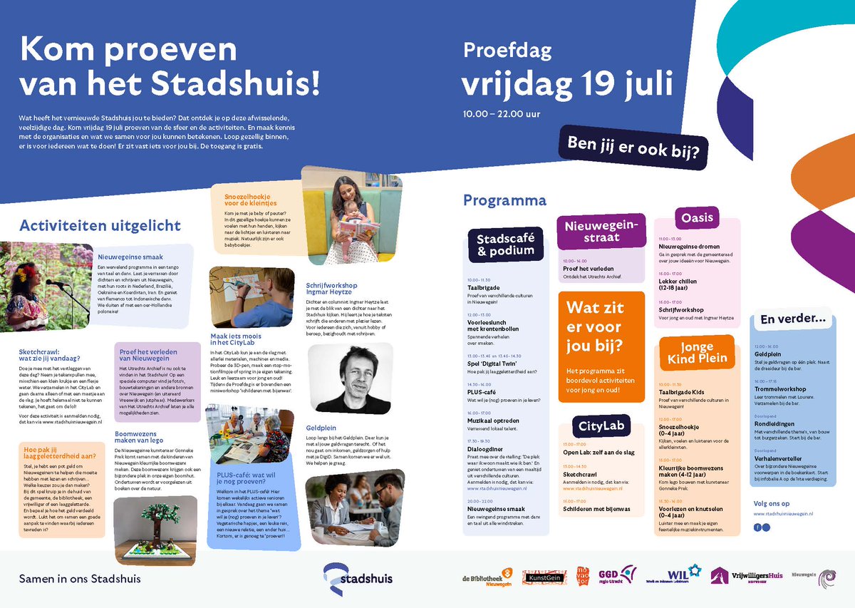RoelZuidhof's tweet photo. Vrijdag 19 juli is het een feestelijke dag in het pas verbouwde #Stadshuis met oa @Gem_Nieuwegein @BiebNieuwegein #Movactor @Kunstgein  van 10.00-22.00 uur. Kom lekker luisteren, genieten en proeven! https://t.co/2klzFsEi6J