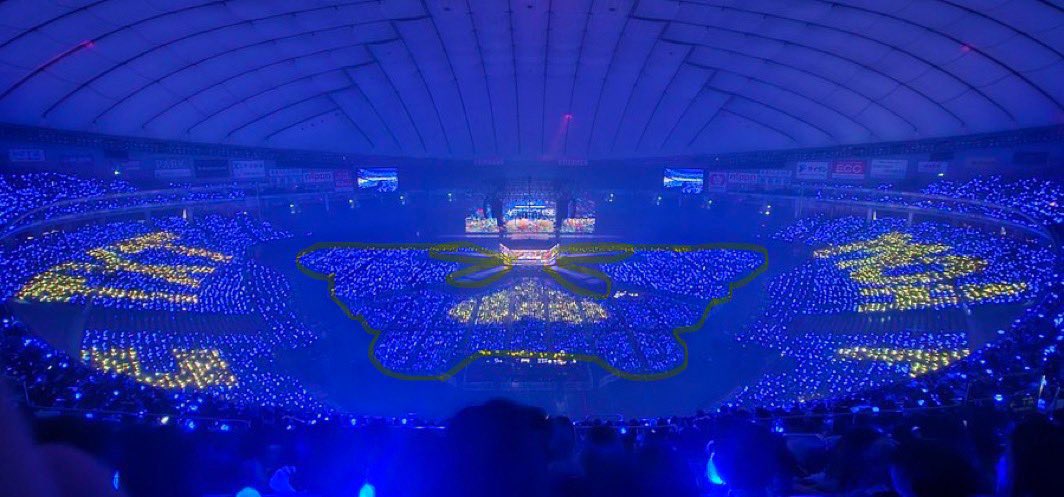 the shape of txt’s tokyo dome floor section looks like a butterfly