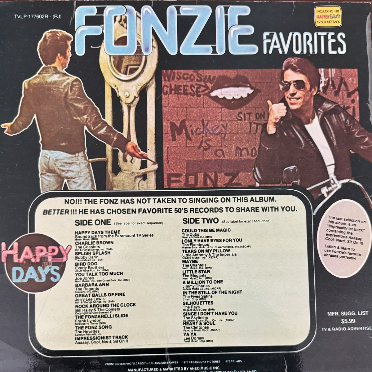 TKuutti's tweet photo. I found this LP at a flea market in Finland for €10 and now I wonder if the songs are still Fonzies' favorites and what @hwinkler4real  think about those. https://t.co/OXhf4neDWR