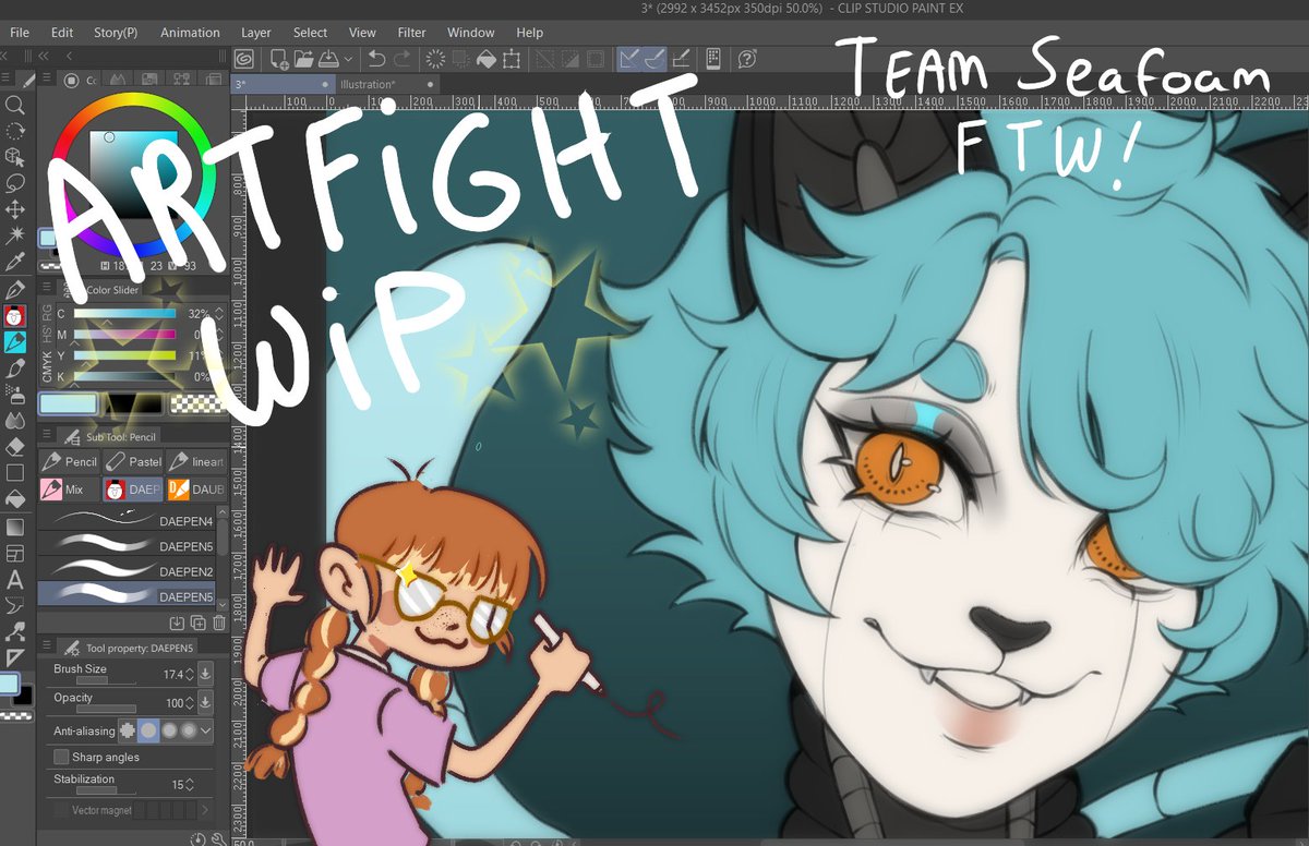 artfight  reminds me of what a SLOW artist i am 
(and how busy i am lmao) 
BUT!!! This is a new revenge i'm working on and its looking stinking cute if i say so myself >:3 
(character credit:  TomboyToy) 
#artfight #revenge