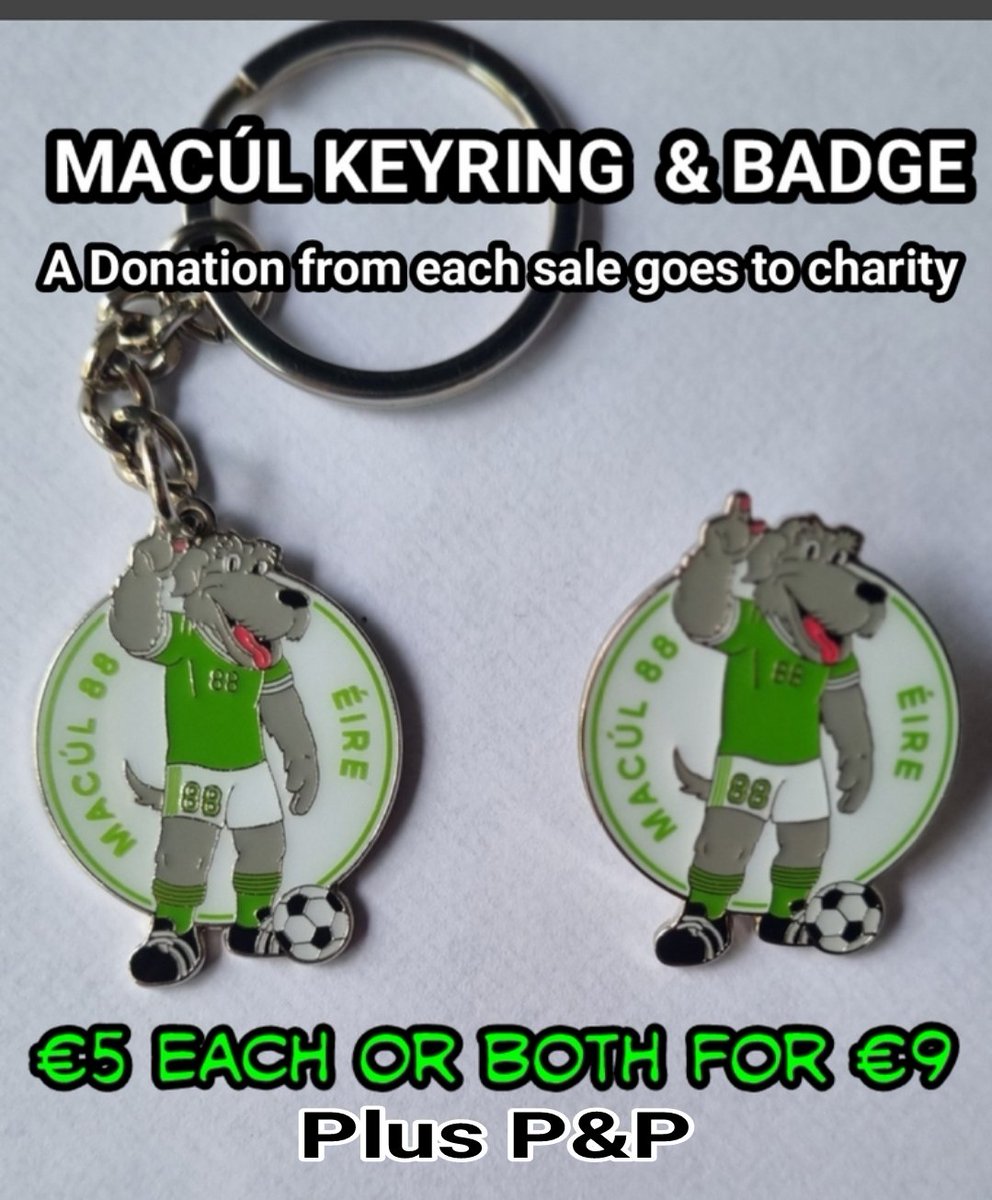 Keyrings &amp; badges are now for sale with a donation from each sale going to charity ☘️🇮🇪⚽️

Please order through the link below ( Fill in ALL the details) 👇
app.teamfeepay.com/s/u1sCwZuBCd