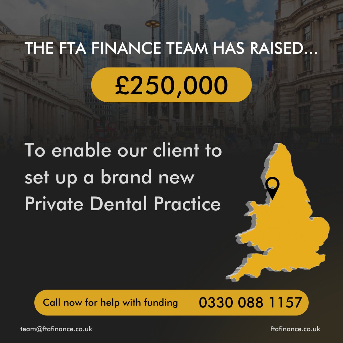 FTAFinance's tweet photo. The FTA Finance team has raised £250,000 to enable our client to set up a brand new Private Dental Practice     

Contact us here👇
🌐 https://t.co/Yq0ZREPjFb
📱0330 088 11 57 https://t.co/AEcUgIxORk