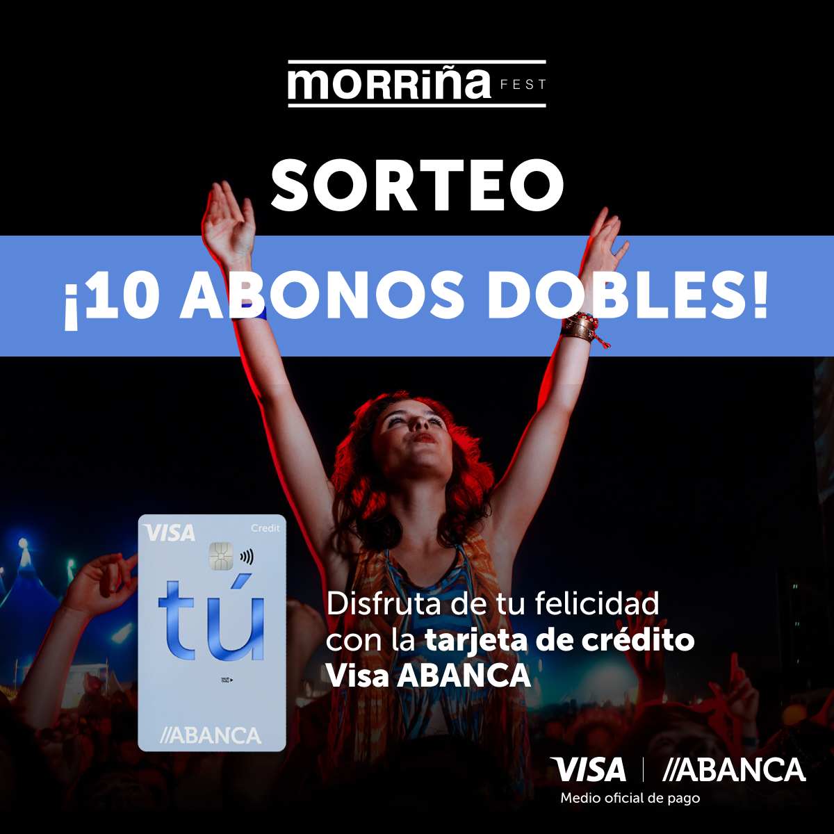 ¿Te vienes al @morrinafestival ? Sorteamos 5 abonos dobles para que disfrutes de los momentos más felices con tu persona favorita 🥰🎶.

Para participar 👉 ¡Siguenos y repostea esta publicación 🔃!

¡Participa hasta el 14 de julio!  Bases legales 🔗 abanca.com/files/docs/bbl…