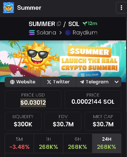 SummerSolanas's tweet photo. β
Summer is now officially verified on Dexscreener!
βοΈ Dexscreener: https://t.co/LbGYkLx8gJ
#SummerToken #Solana #Crypto https://t.co/ceCLHYeZqS