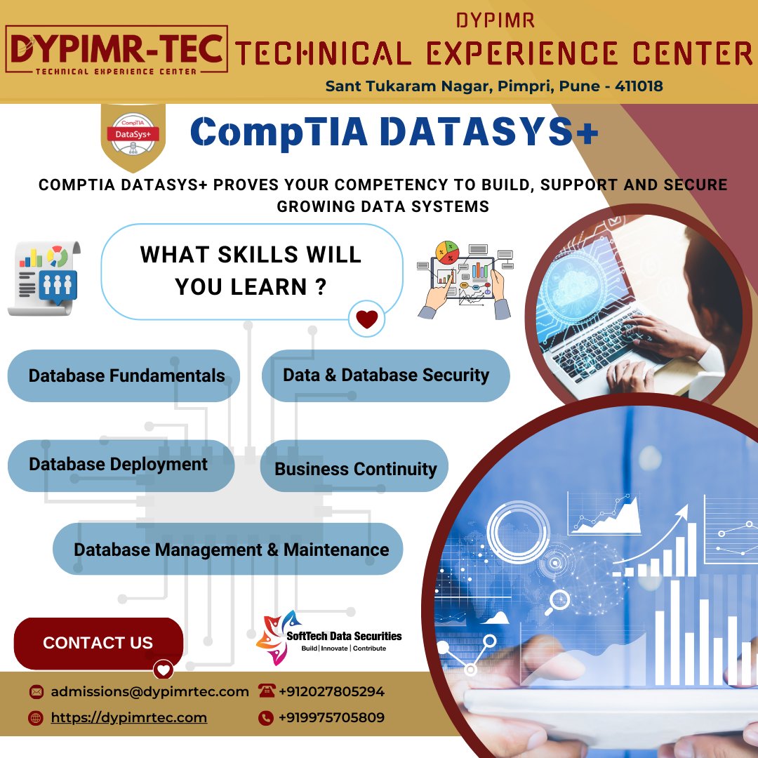 Dypimrtec's tweet image. Unlock the power of data systems with CompTIA DATASYS+💻
📊 Master data storage, protection, and management to drive business insights. 🚀
 Prove your expertise in this in-demand field and boost your career. 📈
 #CompTIADATASYSPlus #DataCertification #DYPIMRTEC