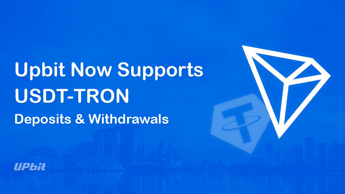 Introduction of USDT Support on Tron network (USDT-TRC20) Dear Traders,  Upbit is now live with Tron Network support for Tether (USDT) deposits and  withdrawals. Zero withdrawal fees will be applicable for withdrawals