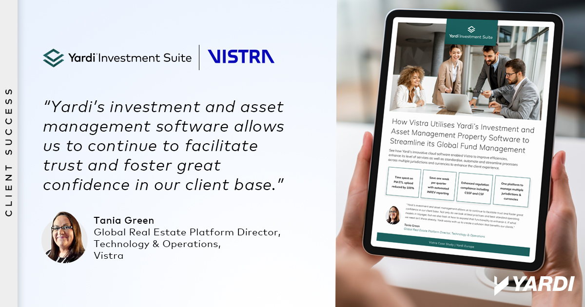#EU - <a href="/Yardi/">YARDI</a> recently spoke with <a href="/VistraGroup/">Vistra</a> to see how Yardi’s investment and asset management software helped the company save one week per quarter on investor reporting. Read the case study at bit.ly/4cutpLM! #Investment #InvestmentSoftware #AssetManagement #Proptech