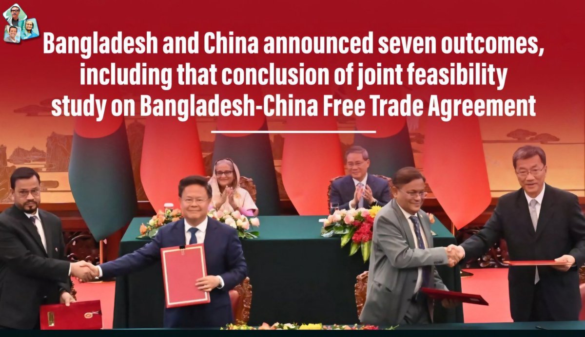 suhelsy1het's tweet photo. ☞  #Bangladesh and #China on Wednesday (July 10, 2024) announced seven outcomes, including that conclusion of joint feasibility study on Bangladesh-China Free Trade Agreement (FTA).

#SheikhHasina  🇧🇩 #SmartBangladesh https://t.co/tFL1CUsttq
