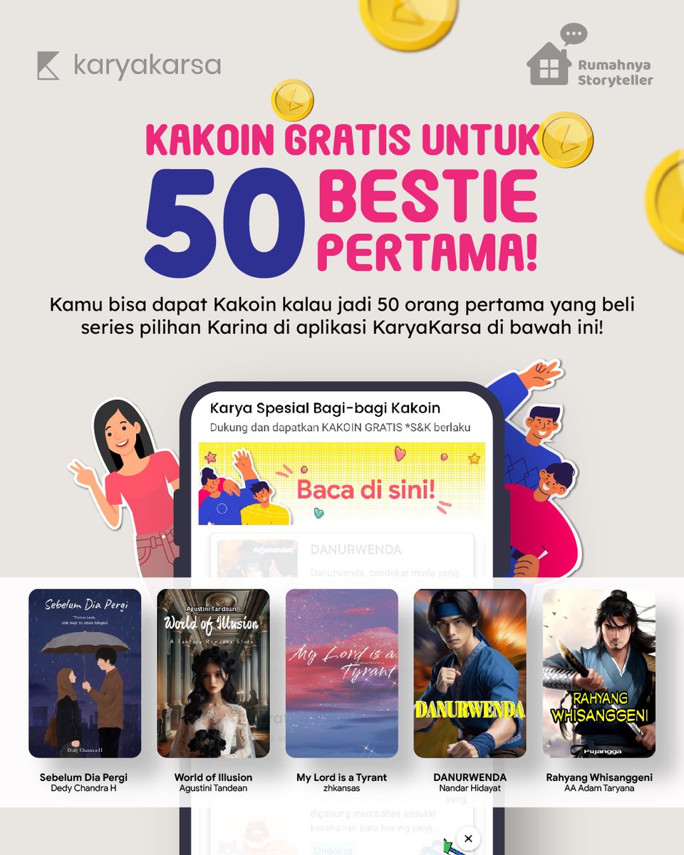 karyakarsa_id's tweet photo. BAGI-BAGI KAKOIN GRATIS!😍😍

Buat kamu yang dukung series terpilih pada section ‘Karya Spesial Bagi-bagi Kakoin’. 

Yuk buruan meluncur ke aplikasi KaryaKarsa sekarang dan jadilah 50 Bestie pertama!✨✨

#KaryaKarsa #KawanKarya #noveldigital #belinovel #hadiah https://t.co/mbddPpphBz