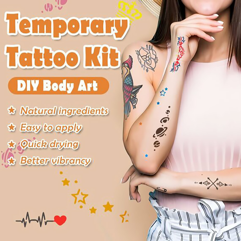 TattooSolong's tweet photo. Elevate any occasion with the ANTIKE Temporary Tattoo Kit! Featuring 10 inks and 80 stencils, this set lets you design custom, washable tattoos for endless creative expression. https://t.co/RuAjelVW9n https://t.co/TIH2DgooBM