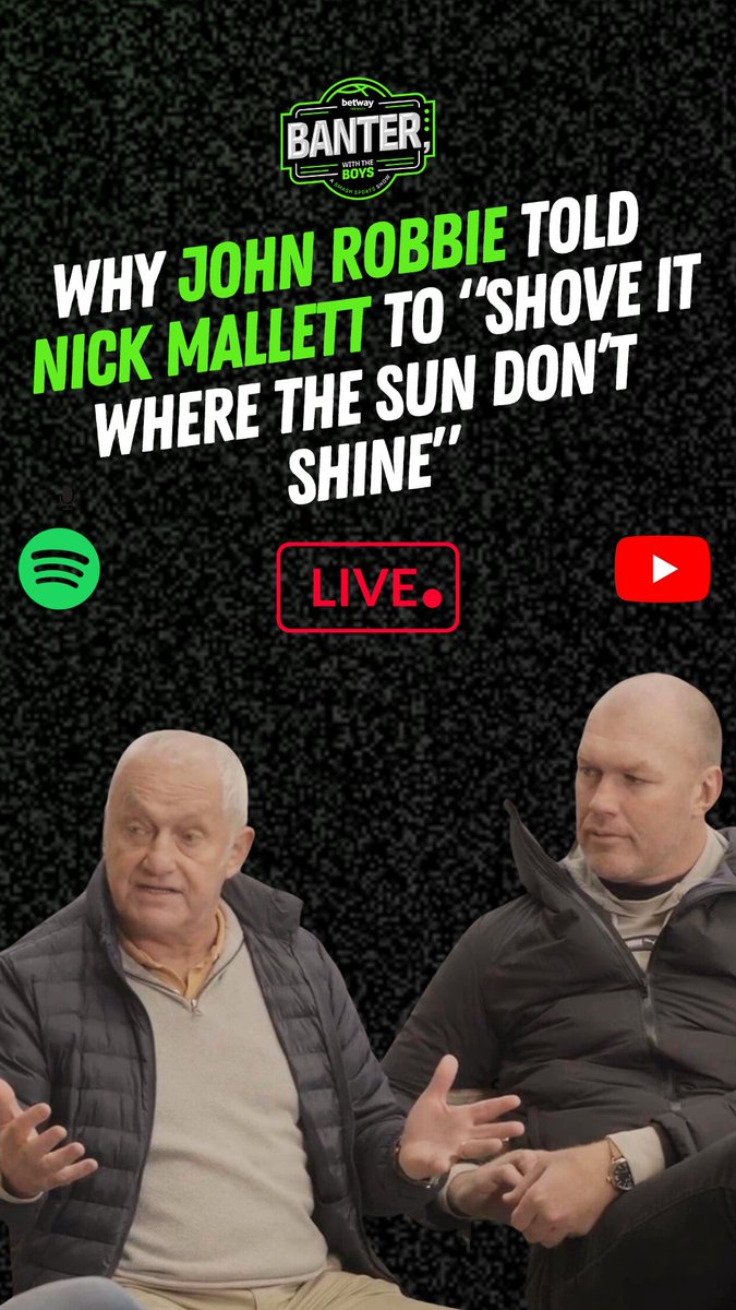 🚨NEW EPISODE OUT NOW 

The Boks are going to take you higher 😂 so Welkom to the House of Pain 🇿🇦 . John Robbie joins Jean de Villiers, Schalk Burger, and Nik Rabinowitz on of Banter with the Boys, and the laughs are as real as a scrum penalty 💪🏻.

Dive into hilarious