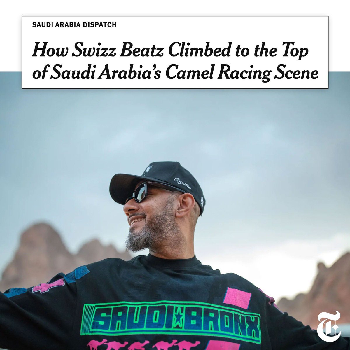 SaudiBronx's tweet photo. Thank you @nytimes for spending some time with #SAUDIBRONX at #AlUlaCamelCup to see how we're changing camel racing! We’re just getting started 🌍🐪 

🔗 READ article: https://t.co/LyrkYJ3OEp

👕 SHOP https://t.co/FJuoTIgPLL https://t.co/lznlmCDpeq