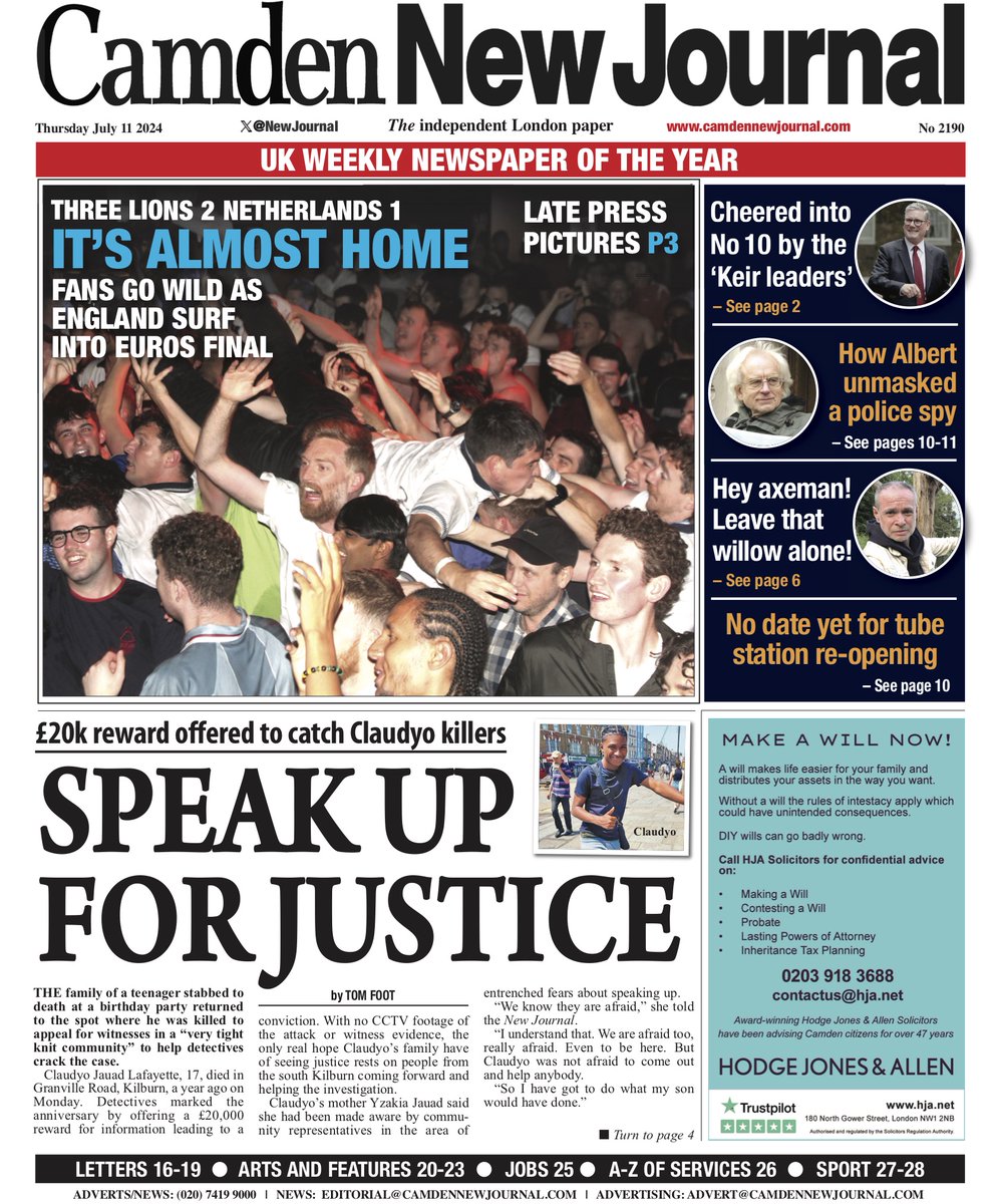 Football is almost home! 
Pick up today's CNJ for the crowd-surfing celebrations in Camden Town as England beat the Netherlands and head to the Euros final.