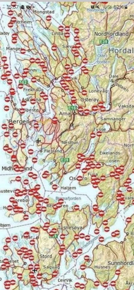 The reality of the hell mankind inflicts on the environment with, these red dots showing polluting, disease ridden salmon farms, where diseased salmon escape frequently. Easier to set free than kill and dump in landfill 😡