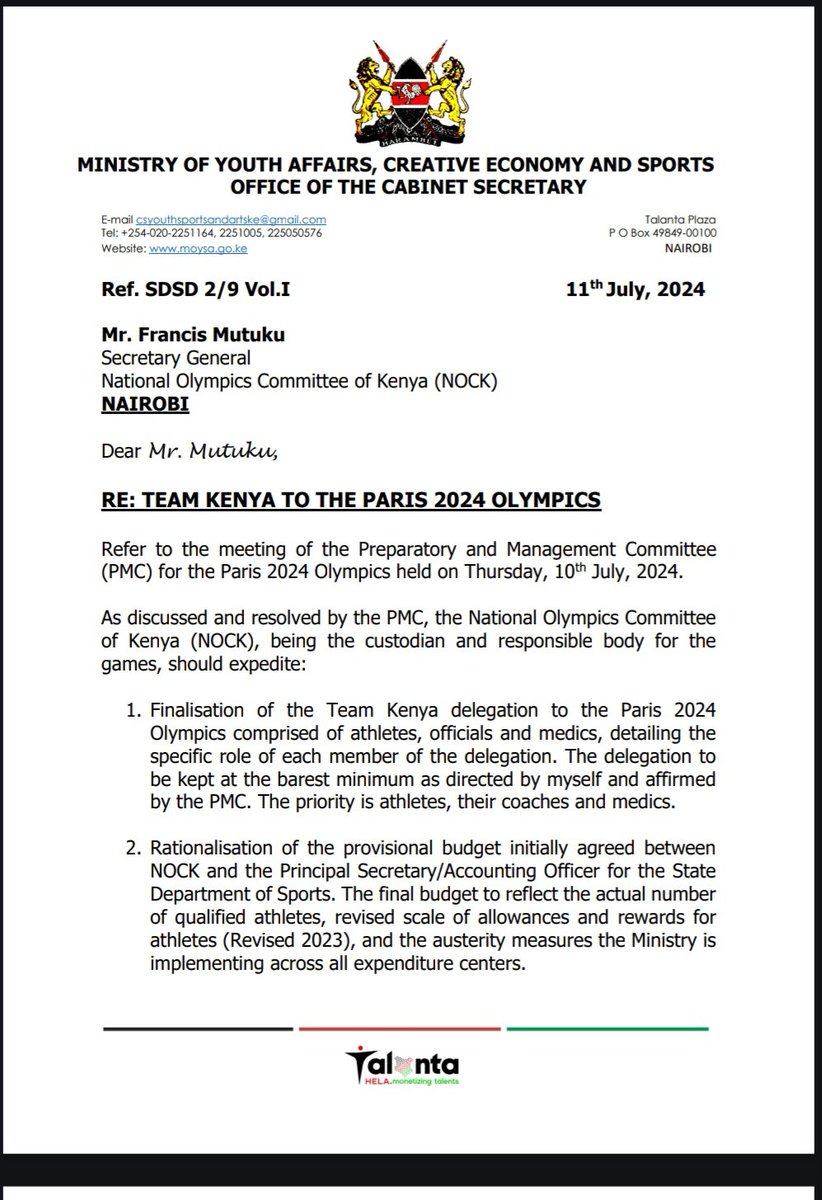 gabrieloguda's tweet photo. BREAKING: Sports Minister Ababu Namwamba has thrown the ball back to the National Olympics Committee of Kenya (NOCK) to give Kenyans the list of those going to Paris, or they shall also be greeted by Gen Zs. Class, what is happening to the pressure? https://t.co/etg7BYHlPs