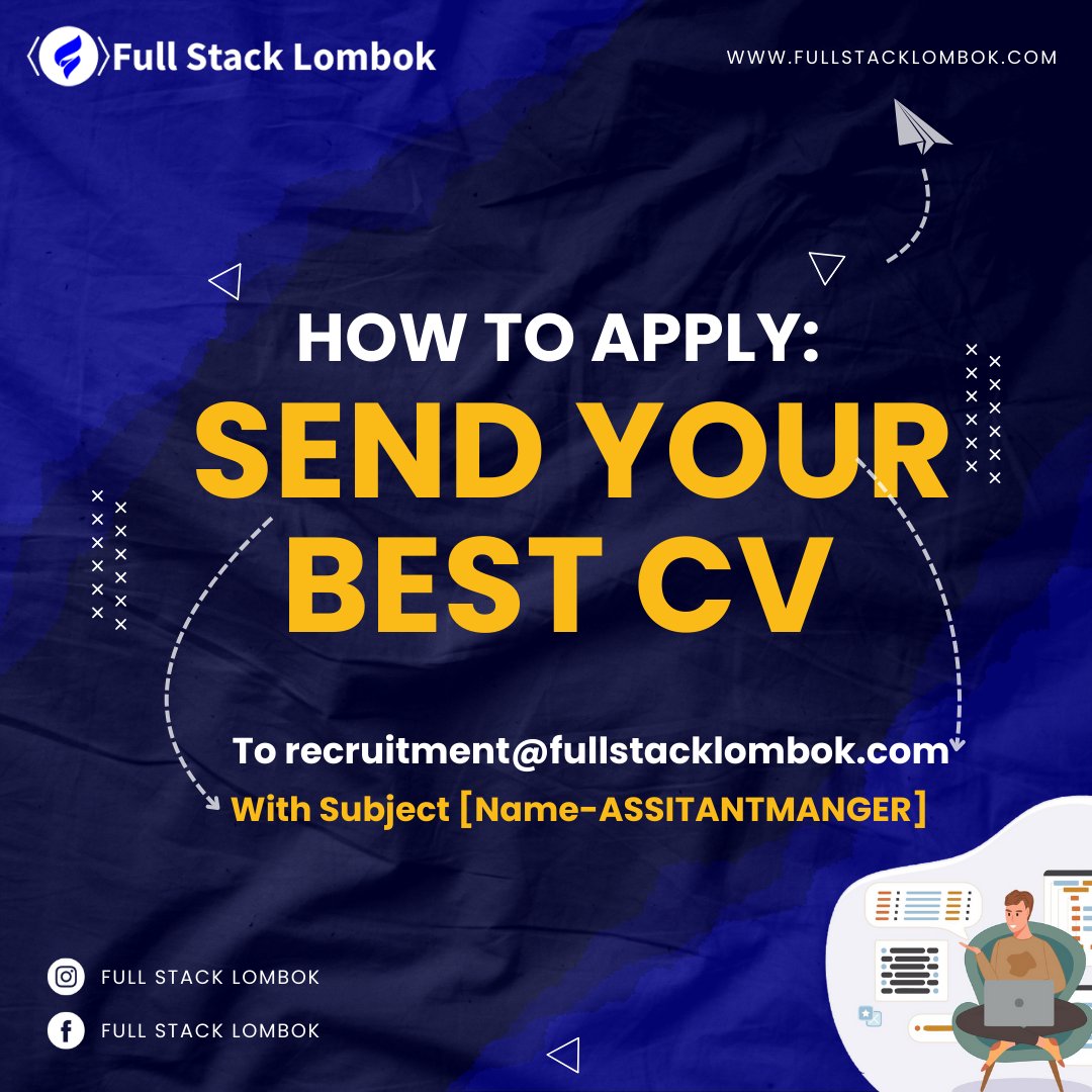 fullstacklomb0k's tweet image. Bergabunglah dengan Tim Kami sebagai Assistant Manager! 🌟

Apakah Kamu seorang pemimpin yang dinamis dengan kemampuan organisasi dan manajerial yang kuat? Kami mencari Assistant Manager yang berbakat untuk bergabung dengan tim kami di Full Stack Lombok