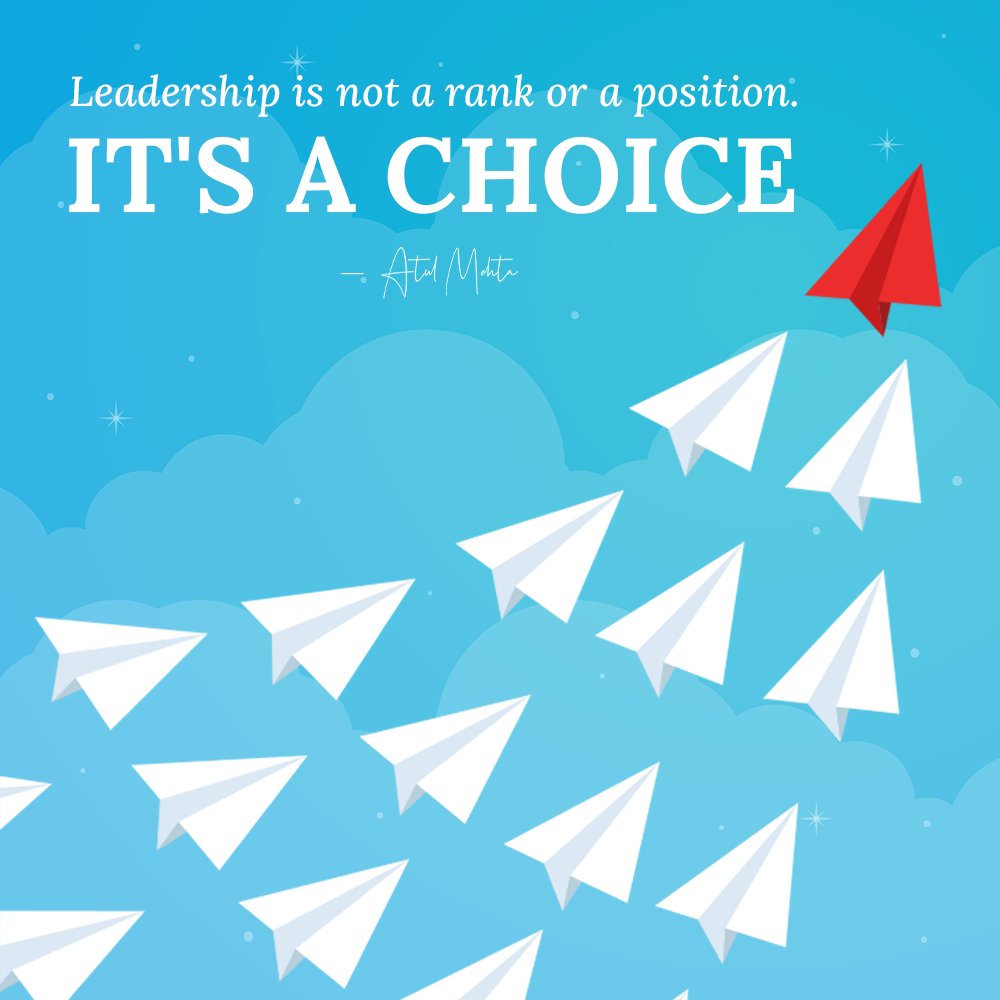 AtulMehta_Pay10's tweet photo. Leadership: it's less about the corner office and more about the choices you make on the way there!
#atulism #leadership #choicesovertitles #actionsspeak #beyondthetitle #leadersbychoice https://t.co/9oH1Q2E0do