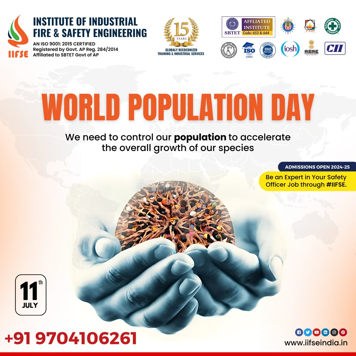 INSTITUTEOFIND2's tweet photo. π WORLD POPULATION DAY π
We need to control our population to accelerate the overall growth of our species.
ADMISSIONS OPEN 2024-25Be an Expert in Your Safety Officer Job through #IIFSE.
π
11th July
Contact Us:π +91 9704106261
#WorldPopulationDay #PopulationControl https://t.co/81akGdWVPX
