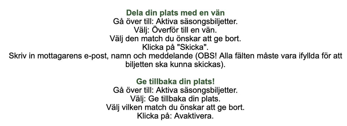 BajenFans's tweet photo. Säsongskortsinnehavare som inte kan närvara? Sälj eller skänk bort din biljett genom att gå in logga in på ditt konto på https://t.co/gyAVoRsbpY och sen följ instruktionerna i bilden nedanför. https://t.co/xP0rzz67DK