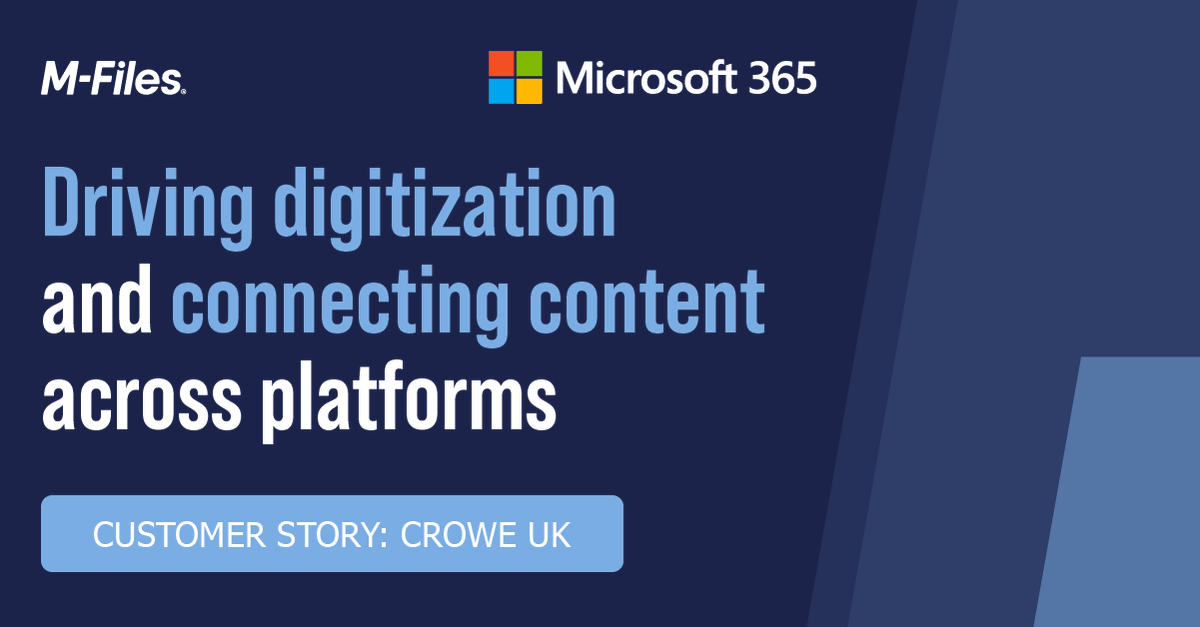 nextuae's tweet photo. Customer Story: Driving Digitization and Connecting Content Across Platforms. Crowe manages 500,000-plus documents in M-Files, offering employees a single view into information regardless of which system it's stored in. https://t.co/0kgrgwlhZq https://t.co/PAJGY4EwlI