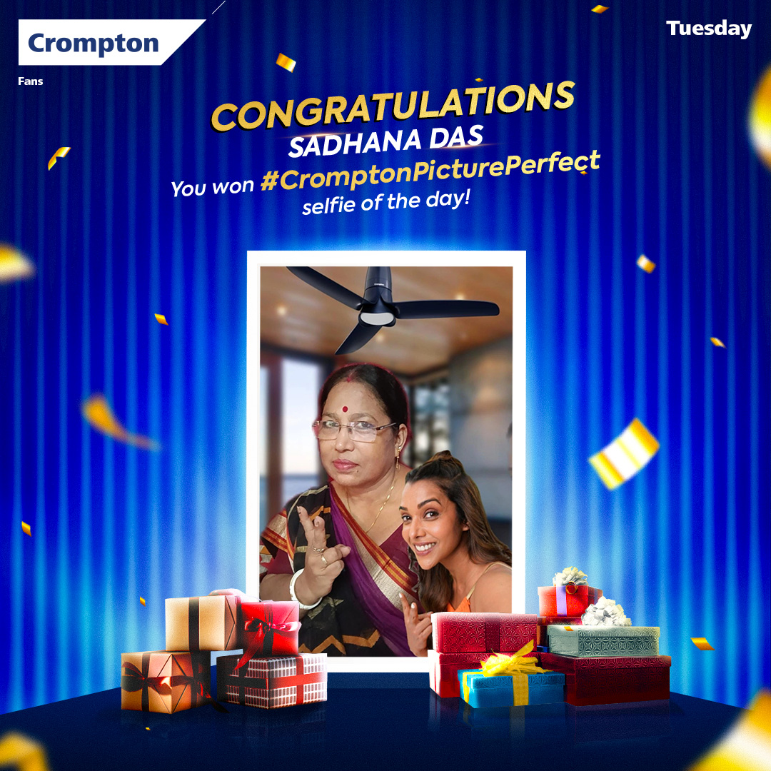 Crompton_India's tweet image. Congratulations to all the daily winners of Week for #CromptonPicturePerfect Fans Contest! 🥳

#CromptonPicturePerfectFans #PicturePerfect #FanContest #Fans #ParticipateNow
#CromptonPicturePerfect #ContestWinners #Crompton #CromptonIndia
