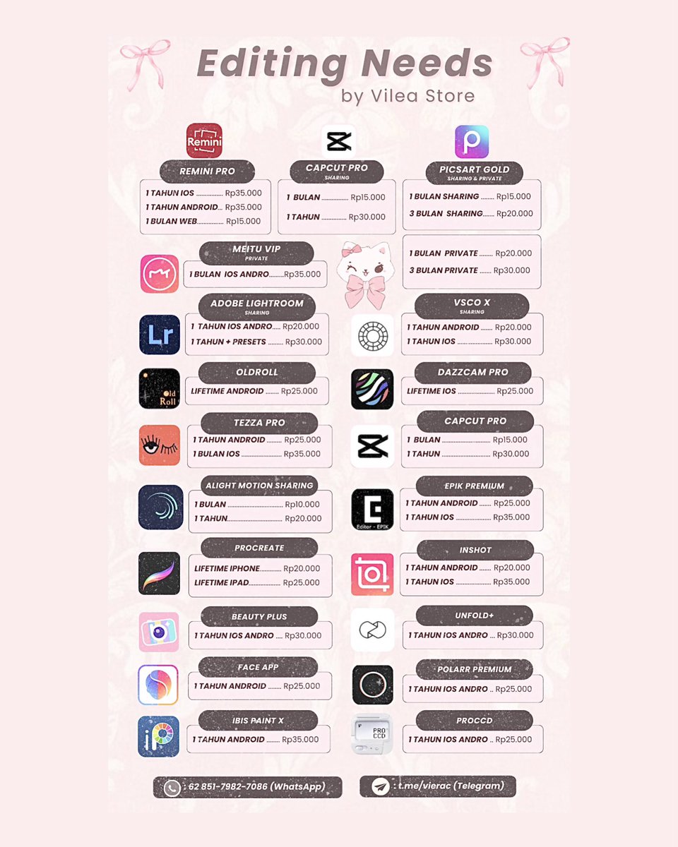ultslami's tweet photo. ❛ NEW PRICELIST • ˖  ࣪ 💭🎀Ꮺ!

wts wtb lfb murah jual beli picsart gold remini pro meitu vip premium adobe lightroom oldroll tezza alight motion procreate beauty plus faceapp ibis paint vsco dazzcam capcut epik inshot unfold polarr proccd ios andro private sharing zonauang https://t.co/VrGKhB5doJ