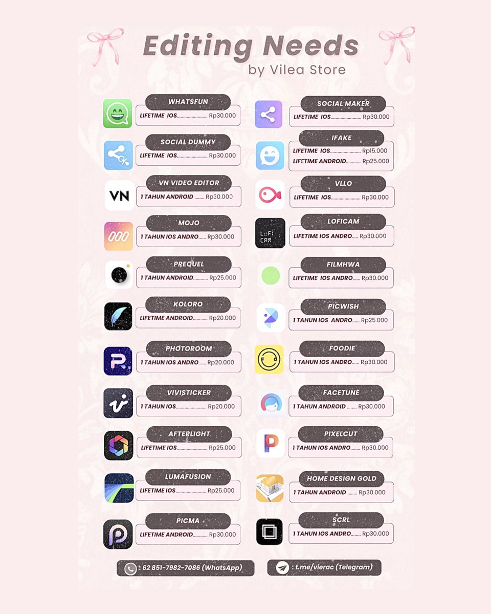 ultslami's tweet photo. ❛ NEW PRICELIST • ˖  ࣪ 💭🎀Ꮺ!

wts wtb lfb murah jual beli picsart gold remini pro meitu vip premium adobe lightroom oldroll tezza alight motion procreate beauty plus faceapp ibis paint vsco dazzcam capcut epik inshot unfold polarr proccd ios andro private sharing zonauang https://t.co/VrGKhB5doJ