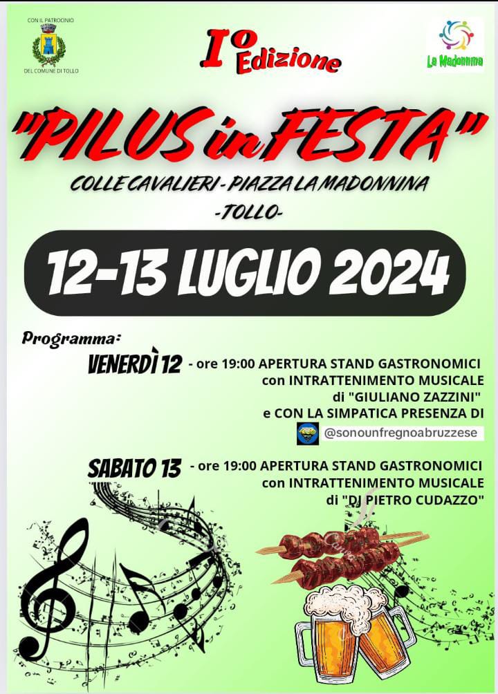 ProLocoTolleMe's tweet photo. 12 e 13 Luglio - "Pilus in Festa"
Ottimi piatti tipici e buona musica https://t.co/MCpZHsLBib