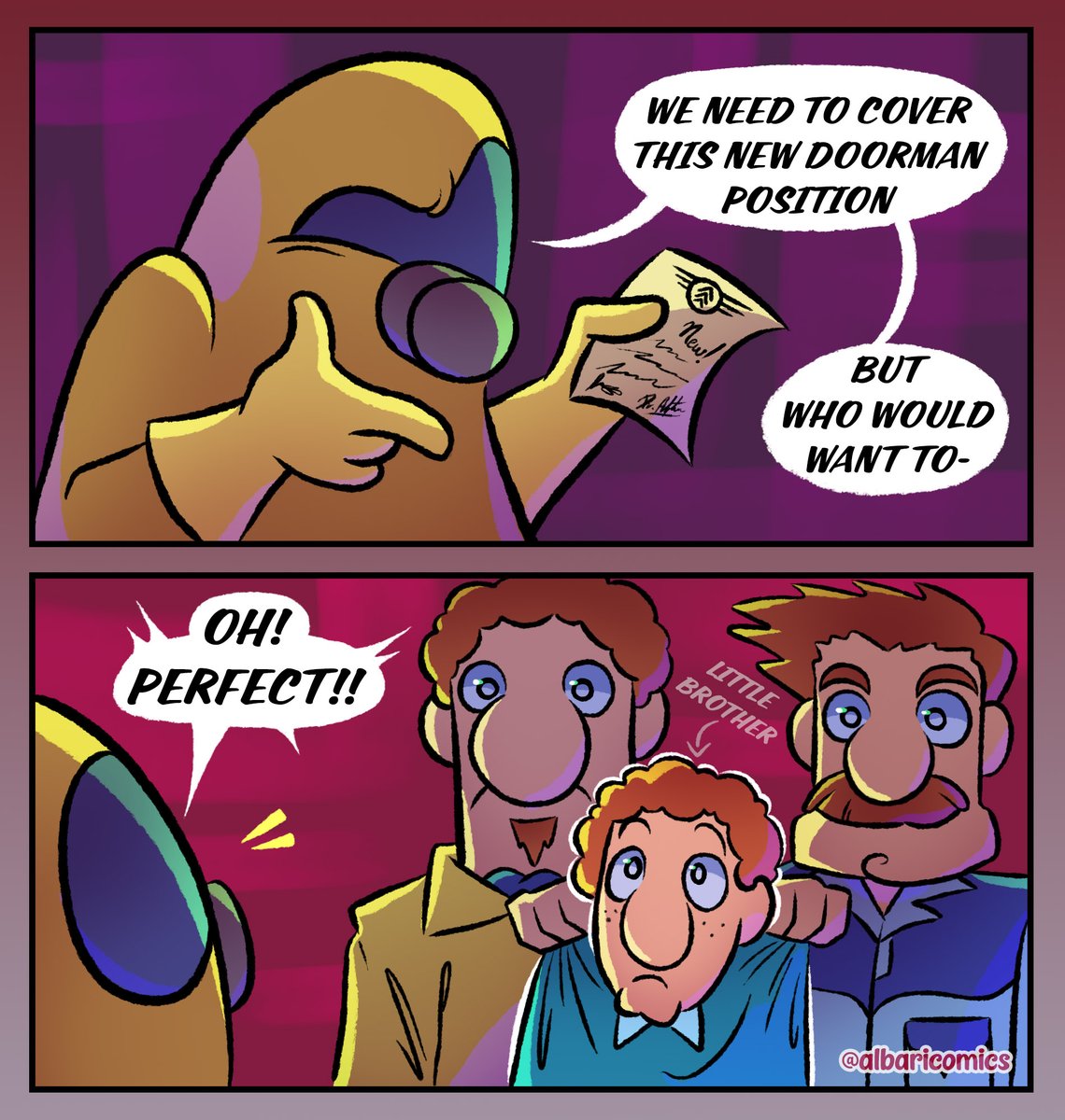 albaricomics's tweet photo. When little bro sucks as a shoemaker so he gotta work at something else 🍊
#thatsnotmyneighbor #tnmn #comic #shortcomic #ddd #albertskypeachman #robertskypeachman #tnmnhenry #tnmndoorman #tnmnpeaches https://t.co/2cC5lzMCN1