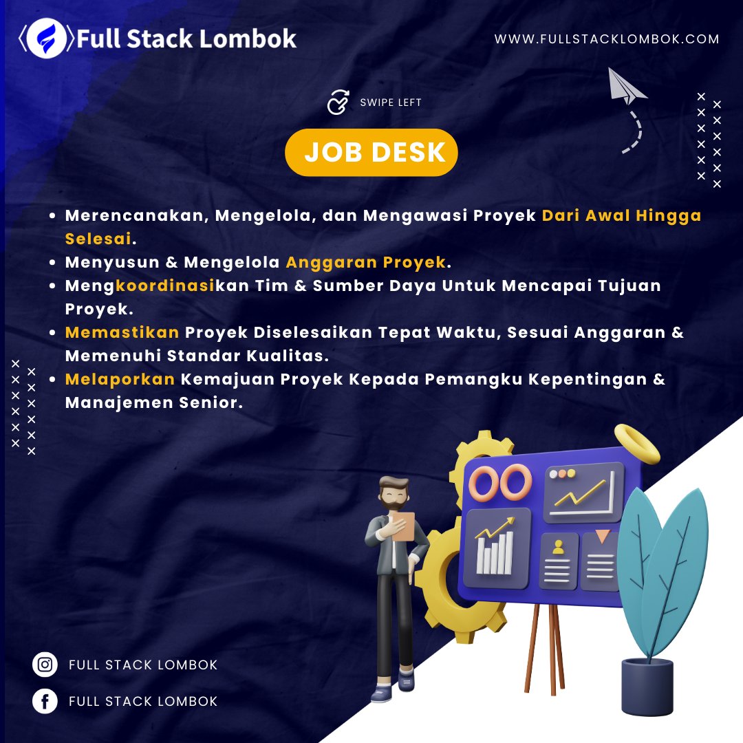 fullstacklomb0k's tweet image. Bergabunglah dengan Tim Kami sebagai Project Manager! 🌟

Apakah Anda seorang ahli dalam merencanakan, mengelola, dan menyelesaikan proyek dengan sukses? Kami mencari Project Manager berbakat untuk bergabung dengan tim kami di Full Stack Lombok!