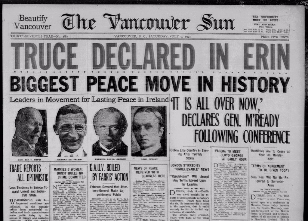 FXMC1957's tweet photo. 11 July 1921. A truce came into effect in the Irish War of Independence. The post-ceasefire talks led to the signing of the Anglo-Irish Treaty on 6 December 1921. This ended British rule in most of Ireland, except for 6 counties in Northern Ireland. https://t.co/5n9pwuDXtV