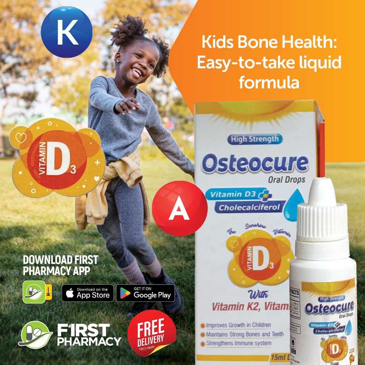 FirstPharmacy_'s tweet photo. Make your kid's journey to stronger, healthier bones simple with the easy-to-swallow High Strength Osteocure Oral Drops formula. Get it easily through the First Pharmacy app plus a FREE* delivery right to your doorstep!
#HealthyLiving #WellnessJourney #FirstPharmacy https://t.co/BodTVuNiG4
