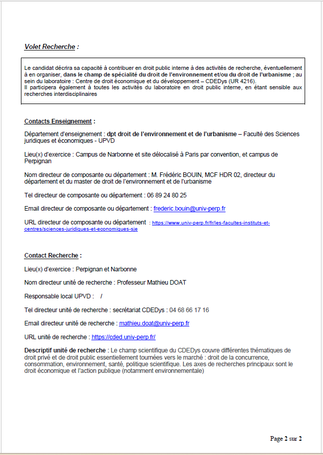 ragimbeau's tweet photo. L'UFR des Sciences Juridiques et Economiques de l'@upvd1  recrute un enseignant-chercheur contractuel LRU en droit public pour la rentrée 2024. Le profil recherché est celui d'un(e) publiciste avec une dominante en droit interne de l'environnement et en droit de l'urbanisme. https://t.co/UjhMzbRhHu