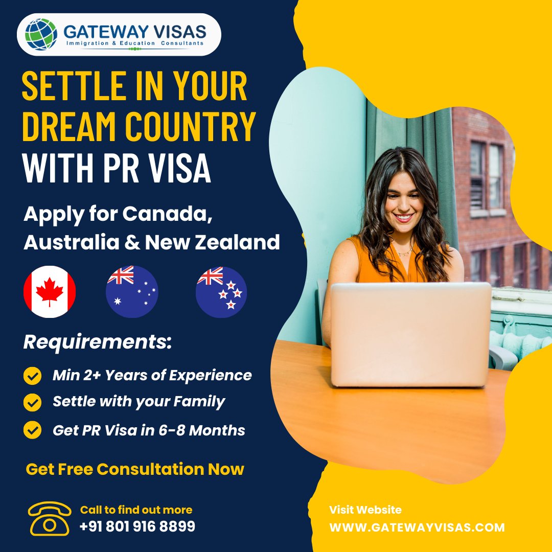 Gatewayvisashyd's tweet photo. Settle and Work in your dream country with Gateway Visas in Canada, Australia, New Zealand with PR visa.
Apply for Canada, Australia and New Zealand PR visa in 2024 

Call: 80191 68899

#GatewayVisas #prvisa #prvisaconsultants #primmigration #visaconsultants #prvisaprocess https://t.co/hOPw7wz2Dx