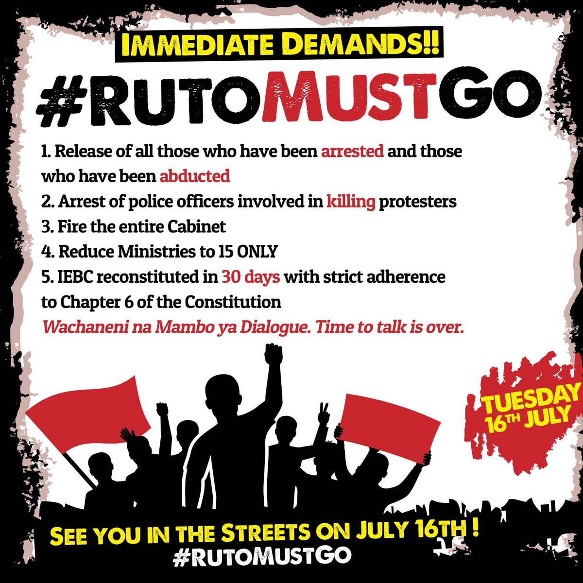 ColloTM_McArum's tweet photo. Maneno ni mengi, Masaa ndio Machache. We cannot afford to waste any minute in those staged Dialogues. We are saying #ACTIONSNOW.
#OccupyCBDTuesday
#RutoMustGo https://t.co/SRQPo2dESM