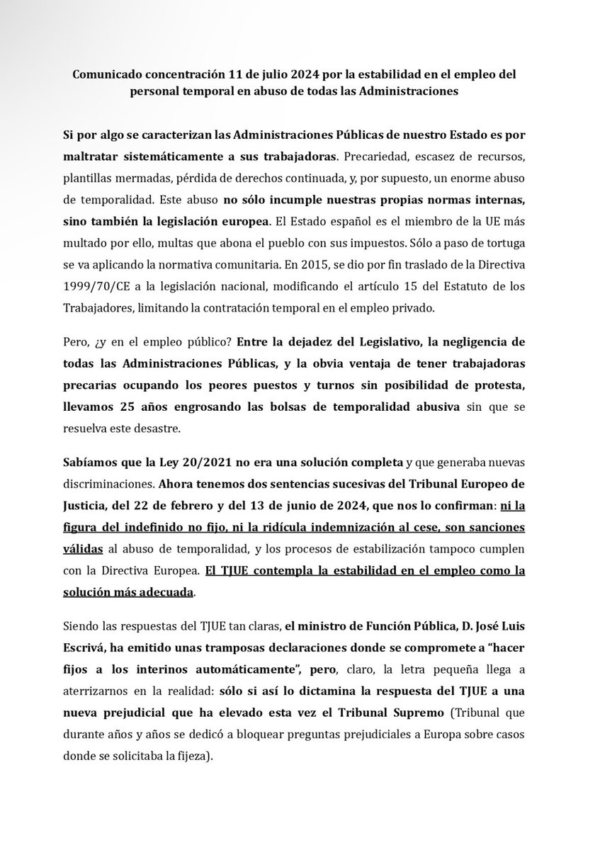 ceppt2021's tweet photo. Manifiesto de la concentración del 11J ante el Ministerio de Función Pública 
#FijezaYa #NoSomosPlazaaSomosPersonas #LosQueEstamosNosQuedamos @JoseluisEscriva
@SEFPgob https://t.co/Ghgky23uM8
