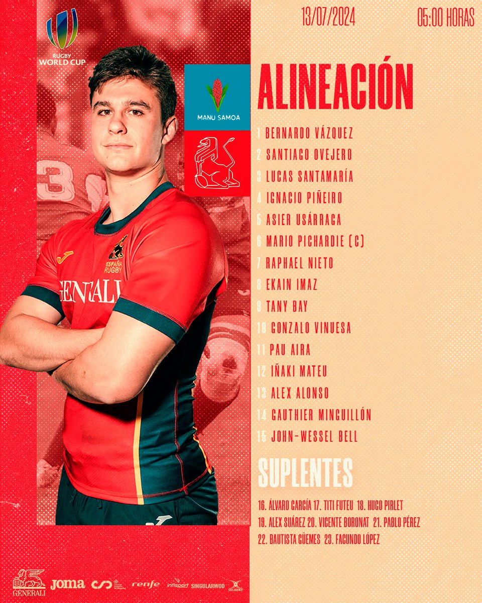 ferugby's tweet photo. ALINEACIÓN 𝐋𝐎𝐒 𝐋𝐄𝐎𝐍𝐄𝐒 ⚔️ 🇼🇸
Los 23 jugadores elegidos para el primer test match de nuestros Leones contra @manusamoa en su gira por el Pacífico.
🗓️13/07/2024
⌚️5:00 horas
📺Youtube: https://t.co/mTlS0yCJ9d
#LoQueNosUne | #LosLeones https://t.co/htr4yWZHNq