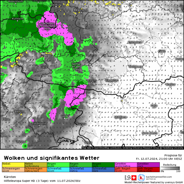 WWien10's tweet photo. Mit der #Kaltfront #FRIDA könnte es am morgigen Freitag turbulenter werden, zumindest westlich von #Villach. Sowohl #SuperHD als auch #ICON-D2 sehen zwei #Gewitterlinien. Eine zunächst am Nachmittag und auch in der Nacht zum Samstag könnte es nochmals krachen! Mal sehen... https://t.co/ZG4QaoBjVx