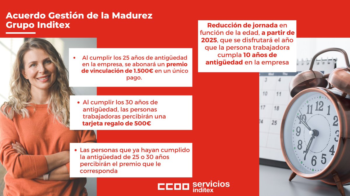serviciosccoo's tweet photo. 🔴Acuerdo en INDITEX 

💪 Hemos logrado: Garantía mínima de antigüedad, Premio de Vinculación y Reducción de jornada por edad

👉La mesa de negociación sigue abierta y nos emplazamos a septiembre para tratar los demás puntos

📲Lee el comunicado en la Web:
https://t.co/26HlDPCnyA https://t.co/JPv7PlQL0x
