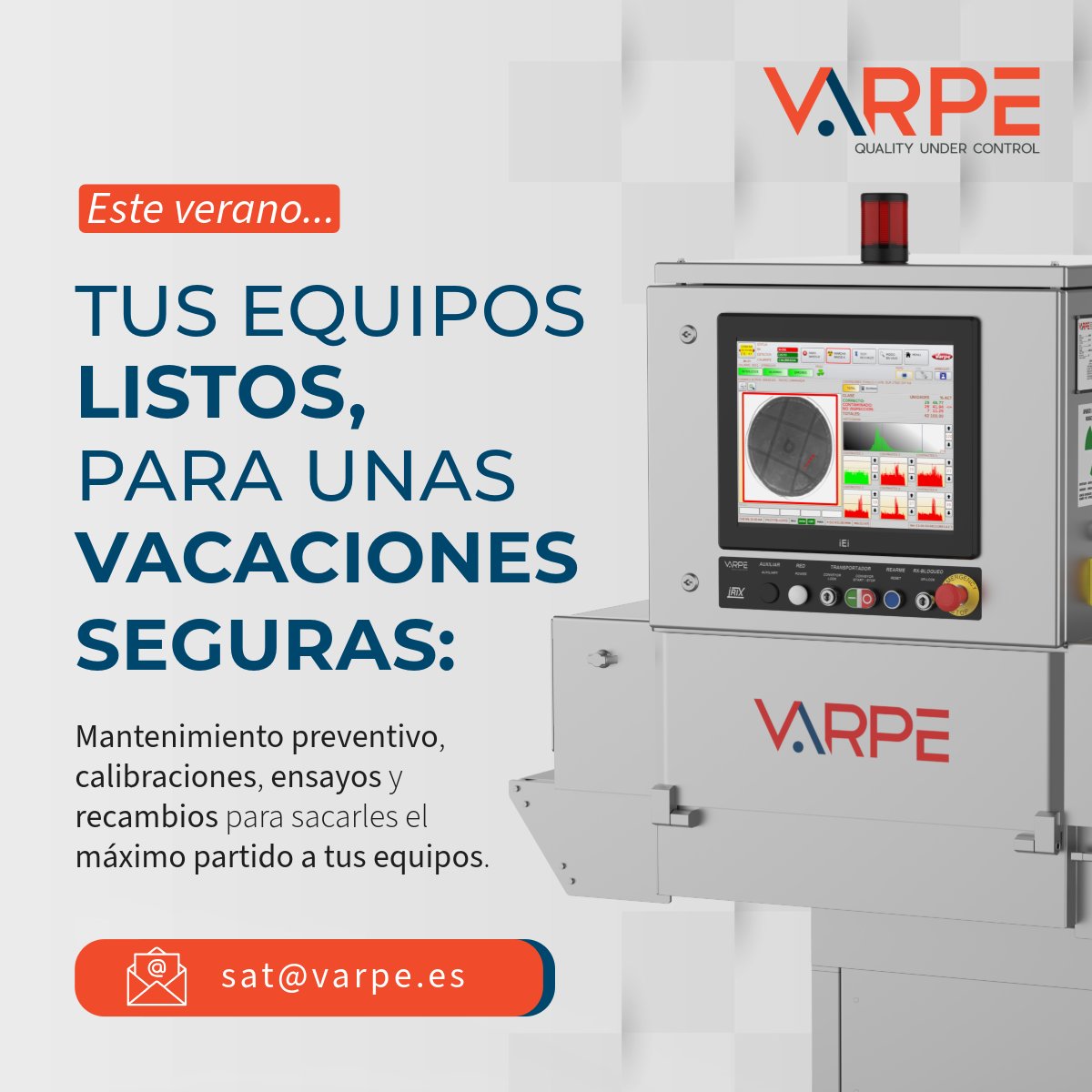 Varpe_Quality's tweet photo. 🏖️ Enjoy a safe holiday with your equipment in top condition. Thanks to Varpe's after-sales service: https://t.co/MniK7GvFG2

📧 Contact now with our technical assistance service at sat@varpe.es https://t.co/R5jWftccHx
