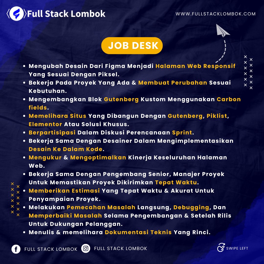 fullstacklomb0k's tweet image. Bergabunglah dengan Tim Kami sebagai WordPress Developer! 🚀

Apakah Kamu seorang pengembang WordPress dengan keahlian dalam menciptakan situs web yang menarik dan fungsional? Kami mencari WordPress Developer berbakat untuk bergabung dengan tim kami di Full Stack Lombok