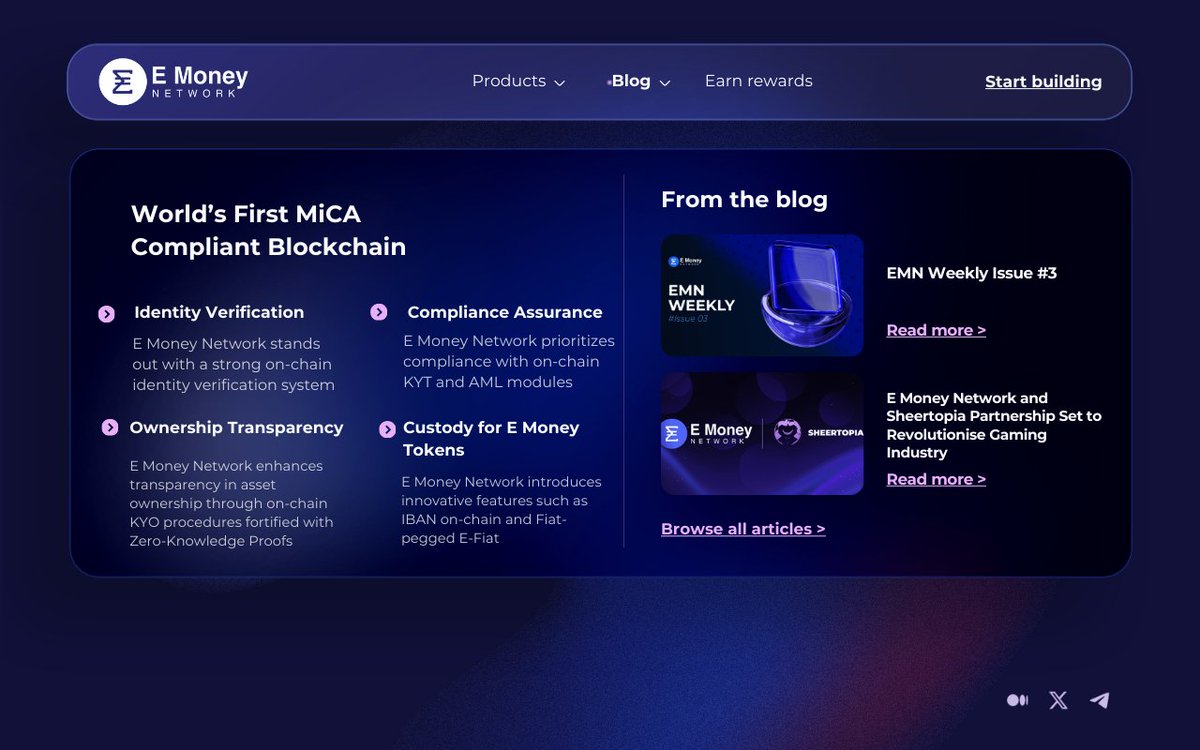 VitaliiTrade's tweet photo. 🥇 @emoney_network , the world's first MiCA-compliant blockchain! 

🌍 Dive into the future of digital finance with robust security and unparalleled transparency 👇🧵

#Blockchain #Mica #cryptocurrency https://t.co/2yqgfVuLDd