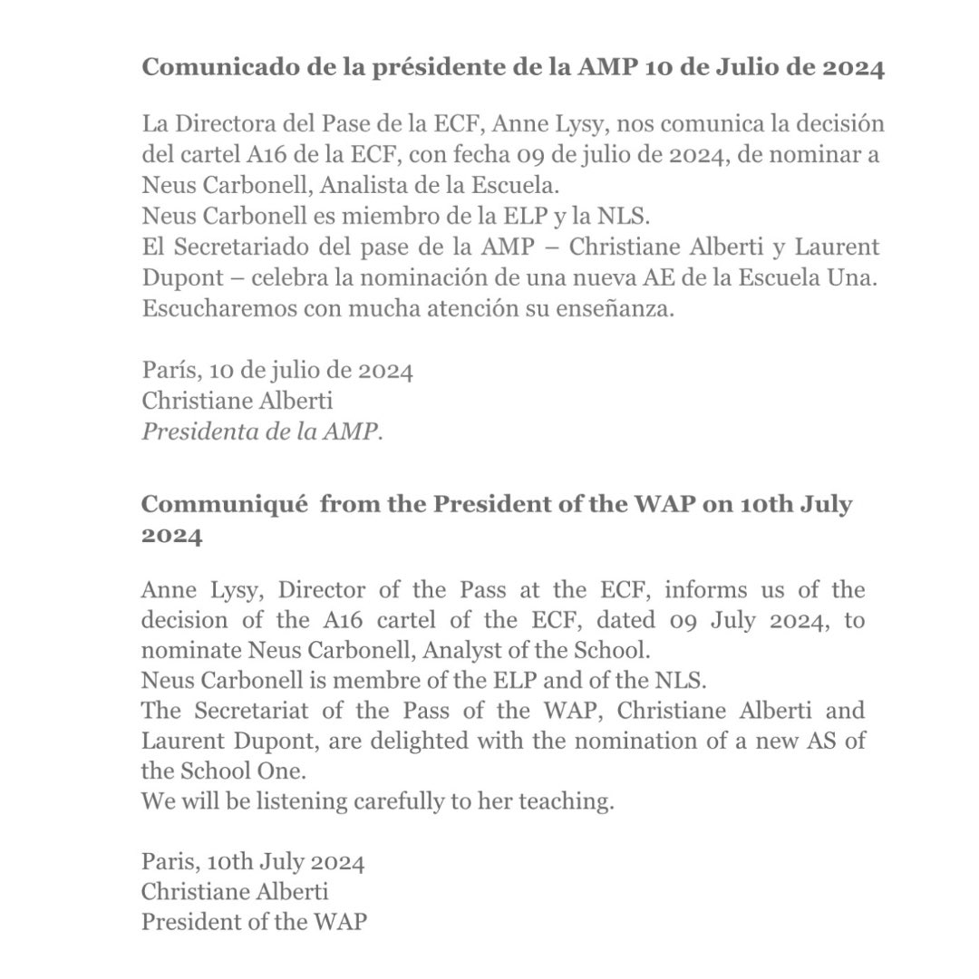 [nls-messager] COMMUNIQUÉ DE LA PRÉSIDENTE DE LA NLS/ COMMUNIQUÉ FROM THE PRESIDENT OF THE NLS