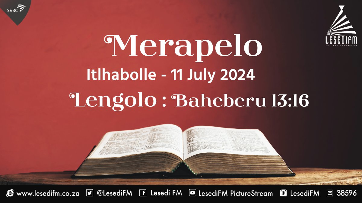 LesediFM's tweet photo. [#Merapelo]: Kgothaletsa taba ya ho fana 

Temana: Baheberu 13:16

#Itlhabolle. https://t.co/Wfk93AahBU