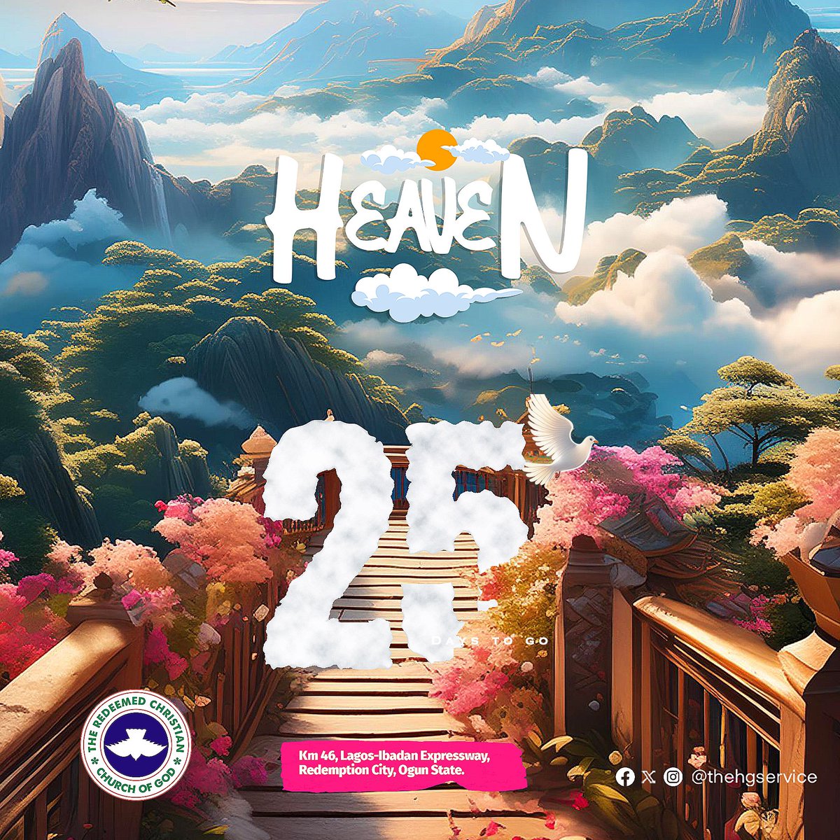 TheHGService's tweet photo. Sound the alarm! The RCCG 72nd Annual Convention is 25 days away! Heaven is about to kiss the earth, prepare for an encounter!!

#RCCGAnnualConvention2024
#Heaven https://t.co/2nxUJpCXWM