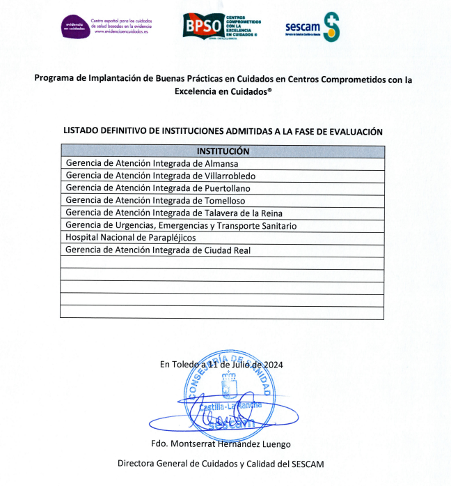 ¡Enhorabuena a todos las Gerencias que pasan a la fase de evaluación del Programa BPSO! Atentos al 18 de noviembre: publicaremos el listado de centros admitidos de manera provisional.
sanidad.castillalamancha.es/sites/sescam.c…