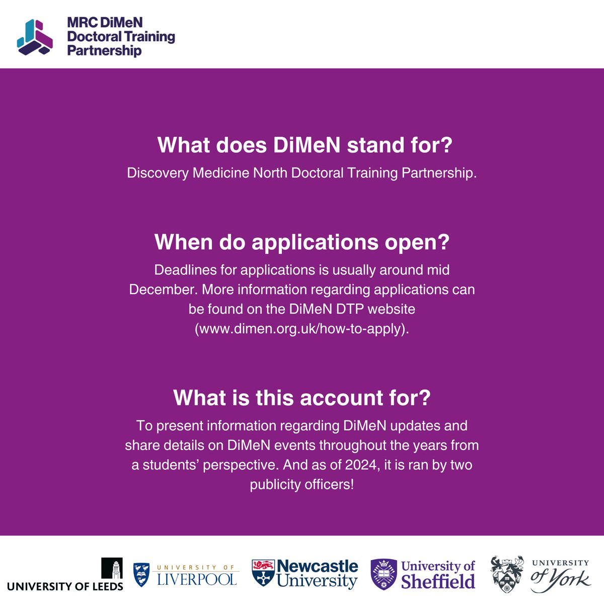 DiMeN social media’s are back! 

New publicity officers have taken over and will share details on all things DiMeN! 

So be sure to follow our Twitter/X and Instagram: @dimen_dtp

Don’t hesitate to message in if you’ve got any questions or advice!

- Taylor &amp; Lorna