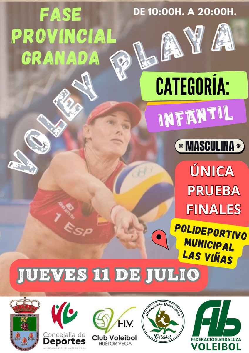 ❤️🏐💚💪1️⃣1️⃣ DE JUNIO-24📢 FASE PROVINCIAL DE VOLEY PLAYA EN CATEGORÍA INFANTIL MASCULINA. LA SEDE PARA ESTA ÚNICA PRUEBA FINAL SERÁ EN LAS PISTAS DE VOLEY PLAYA POLIDEPORTIVO DE HUÉTOR VEGA LAS VIÑAS💪
<a href="/FAVB_/">FAVB</a> <a href="/DeporteAND/">Andalucía es Deporte</a> <a href="/cvsermudarmilla/">SERMUD ARMILLA</a> <a href="/Vb_HuetorVega/">CV Huétor Vega</a> <a href="/civmotril/">Club Independiente Voleibol Motril</a> <a href="/Vb_HuetorVega/">CV Huétor Vega</a>