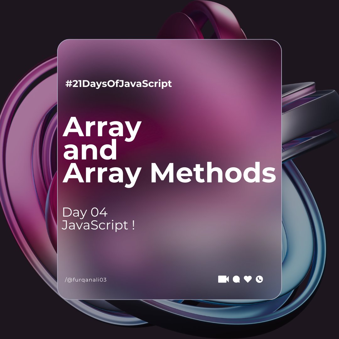 FurqanAli03's tweet image. 🚀Day 4 of my #JavaScript challenge! Today, I'm diving into arrays! 📕
Arrays in Js are like magic box ♦ that store multiple values in single variable. You can put anything in them - number, string, even other arrays!
#21daysofcode #jsarray #WebDevelopment
